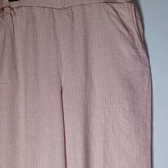 Cupio Wide Leg Pants Womens Large Linen Blend Pink Striped Lagenlook Baggy - Picture 4 of 11